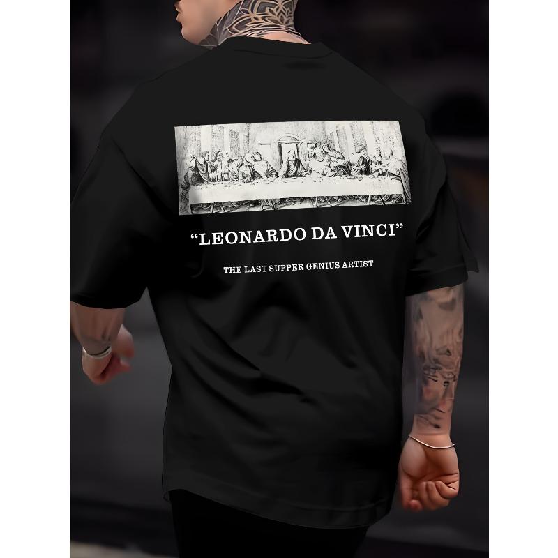 

European sizes Da Vinci s Last Supper Graphic Tee for Men - Breathable & Comfortable, Perfect for Summer Outdoors & Casual Streetwear 4XL