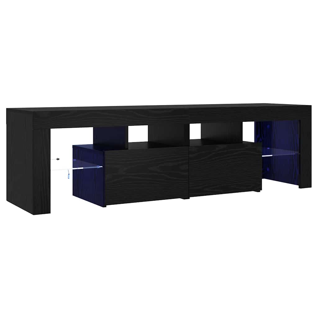 TV Cabinet with LED Lights Black Oak Effect 140 X 36.5 X 40 Cm