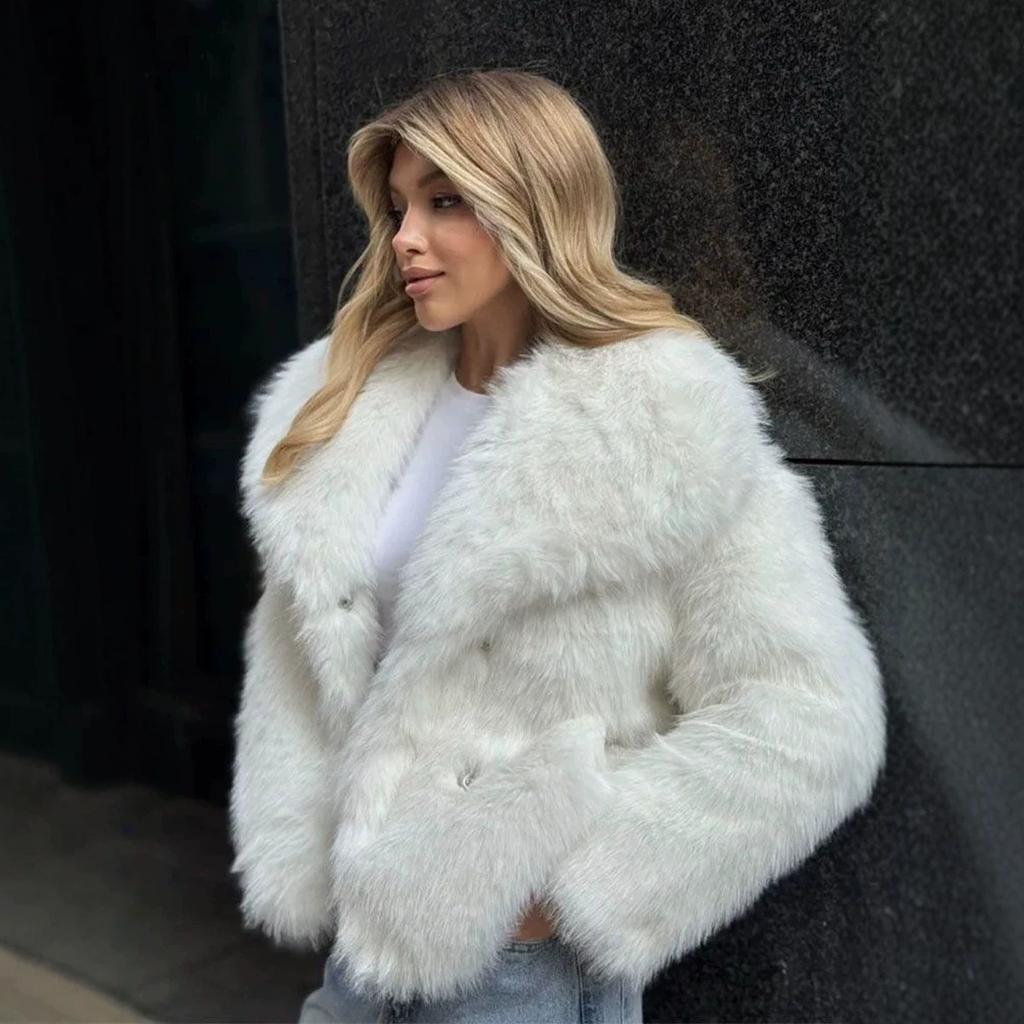European and American fashion solid color lapel short fur European beautiful women winter temperament elegant commuter wear