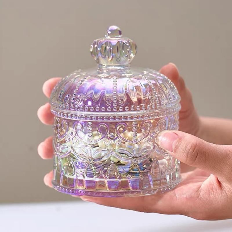 Barattolo portaoggetti in vetro di cristallo stile francese, Barattolo di vetro vintage per caramelle con coperchio Contenitore Portacandele per Aromaterapia Decorazione per la casa