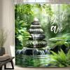 Zen Stone Shower Curtain 60Wx72H Bible Verse Green Leaves Spa Botanical Raindrop Calming Bathroom Curtain Christian Quotes