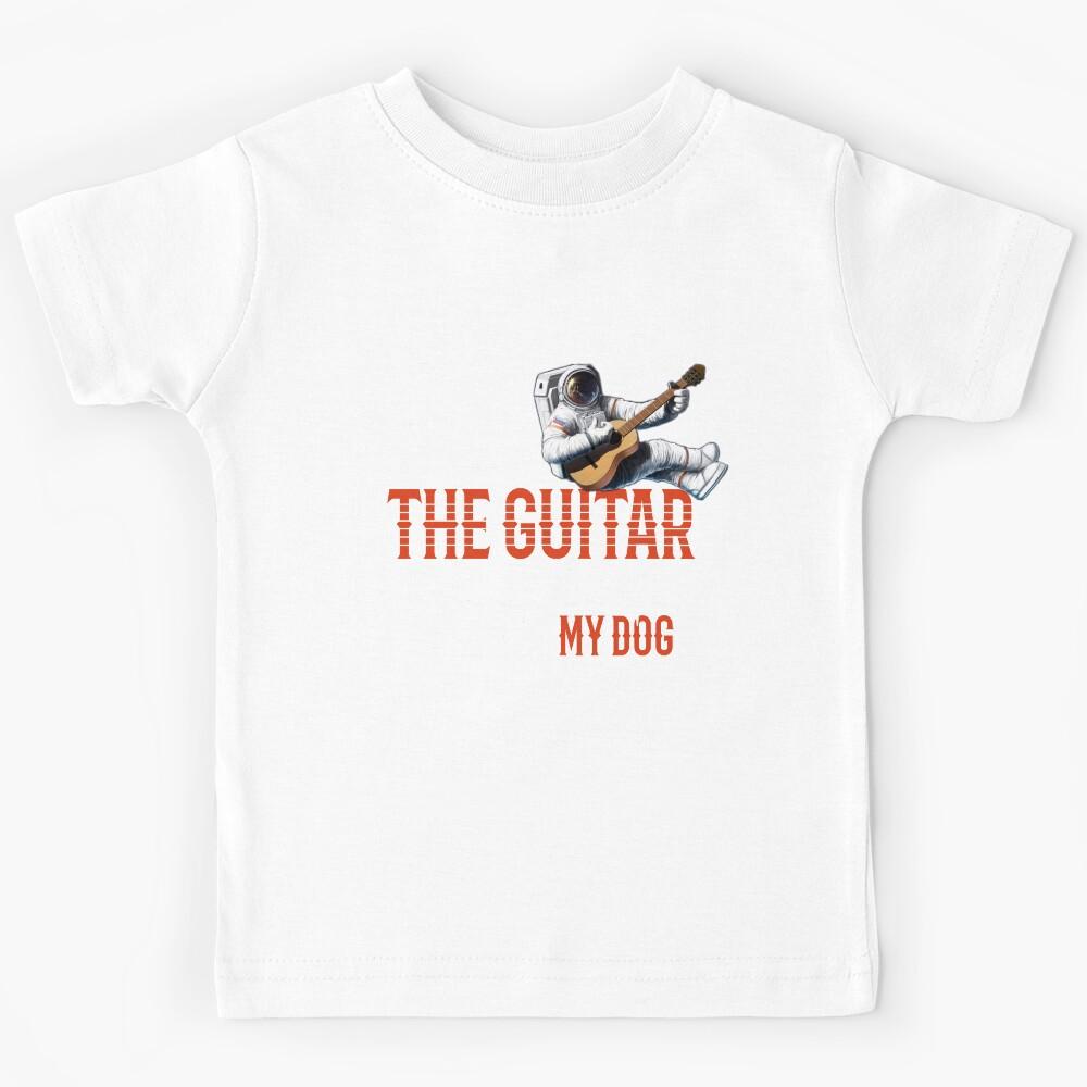 Just Want To Play The Guitar And Pet My Dog funny astronaut playing guitar dog heart electrocardiogram doctor nusrse Kids T-Shirt 170