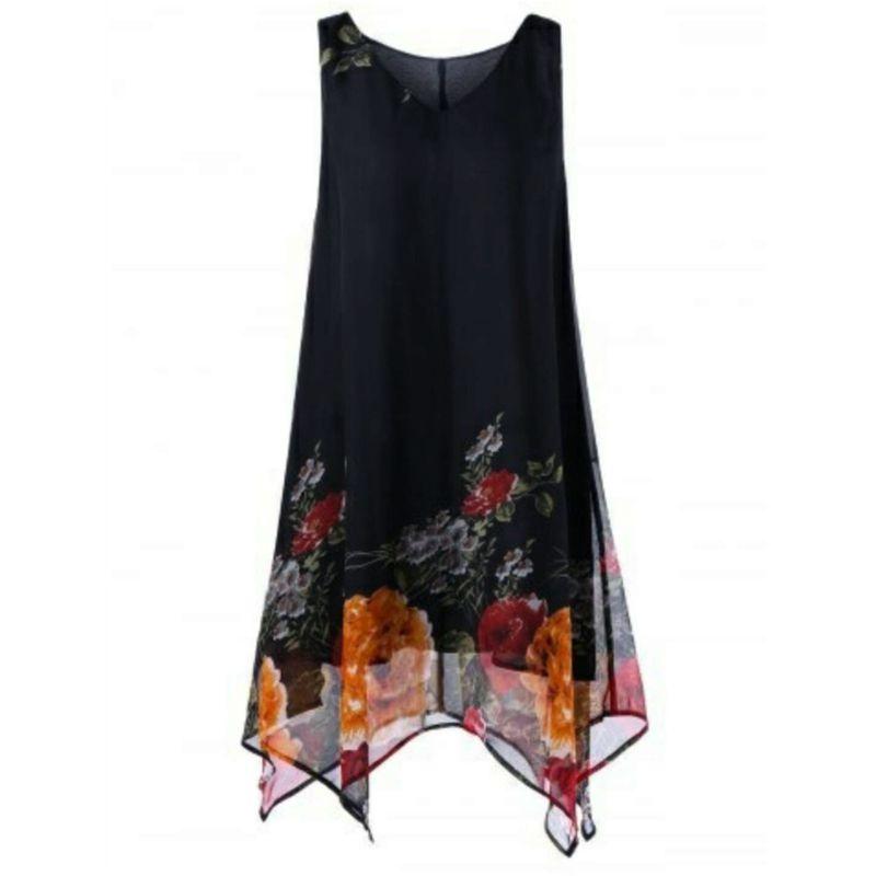Premium Quality Fashion Summer Plus Size Women Casual Sleeveless V-neck Printed Dress For Effortless Elegance