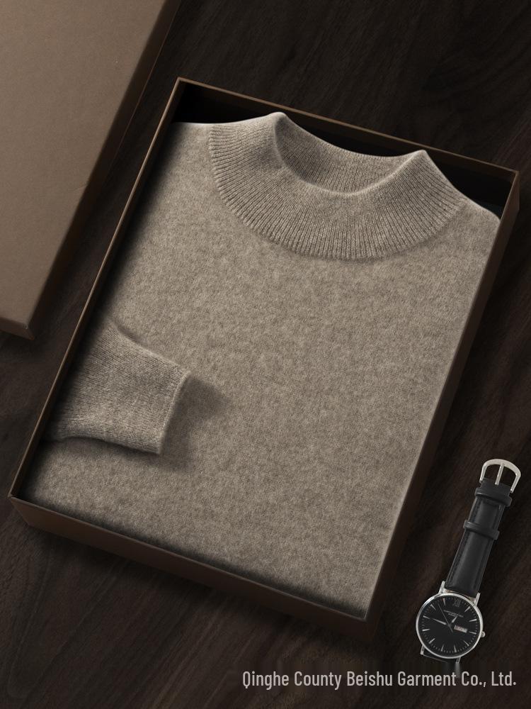 Men's Autumn Winter Cashmere Half-High Neck Knit Sweater