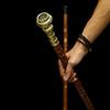 Hand-Carved Wooden Walking Stick Copper Handle, Floral Design