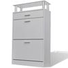 VidaXL Shoe Cabinet with Drawer and Glass Top Wood White