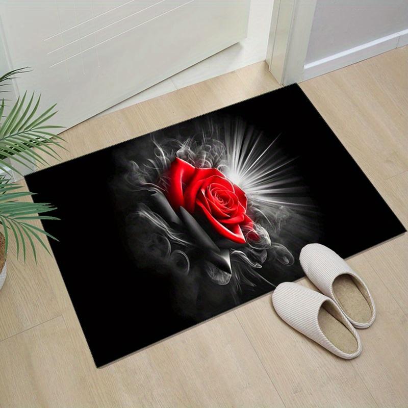 Red Rose Smoke Rug: Dramatic and Romantic Design for Cozy Bedrooms - Add a Touch of Elegance To Your Space Skid Resistant Carpet