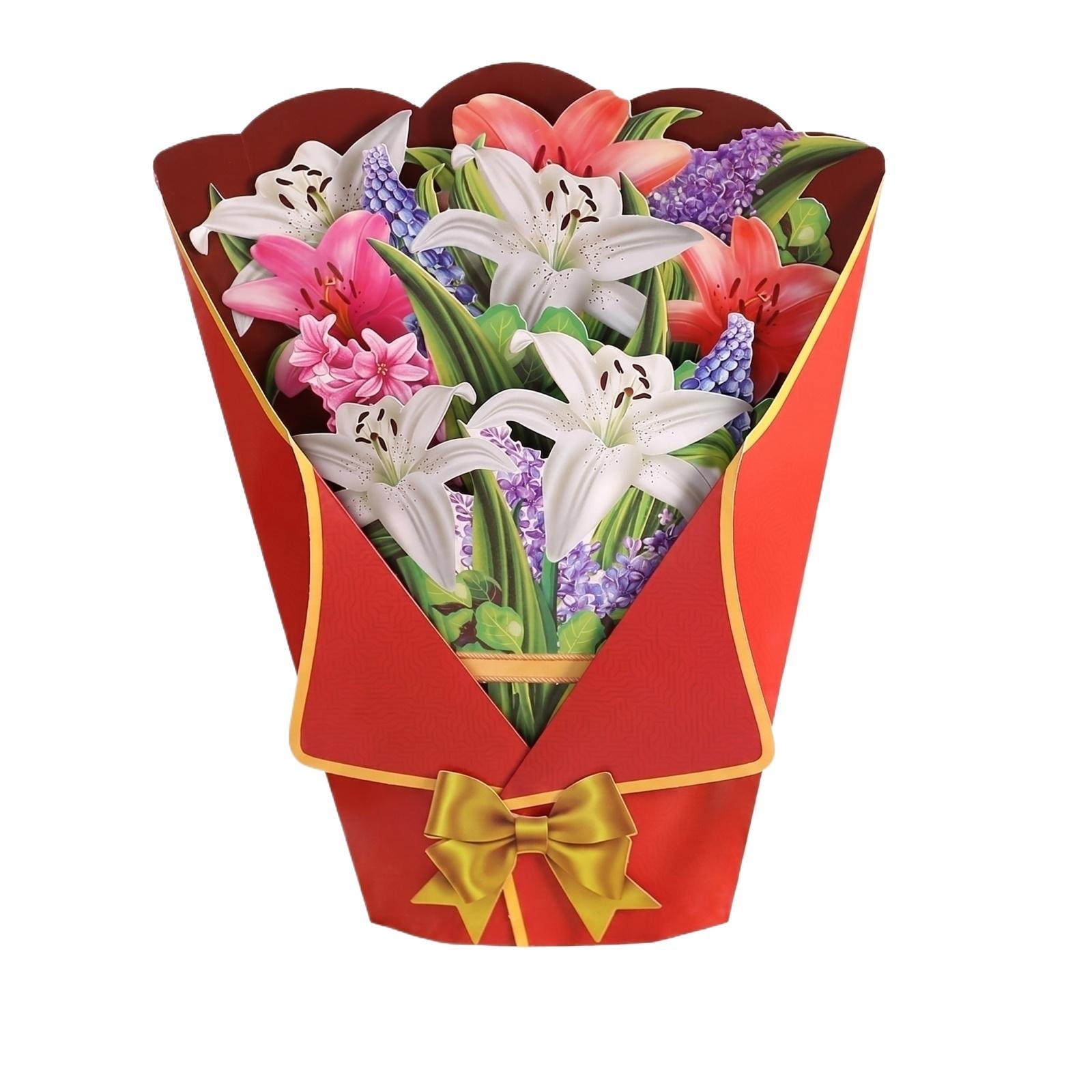 

3D Pop Up Greeting Card Paper Sculpture Flower Bouquet Design for Mother s Day Holiday Celebration Gift Decoration with Envelope B