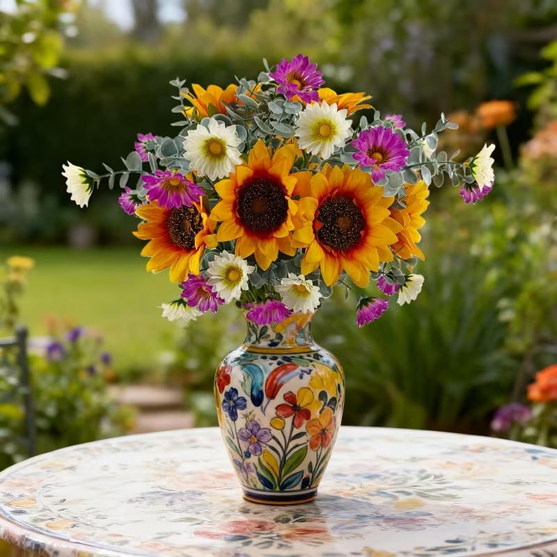 Artificial Sunflower Bouquet for Wedding Bridal Holding Flowers Fake Silk Sunflower with White Small Daisy Flower for Bride Bridesmaid Wedding Party