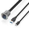 Bochara USB3.0+Type C 3.1 3.0 Male To Female Extension Cable Flush Mount Panel Dashboard  Aluminum Alloy With Indicator