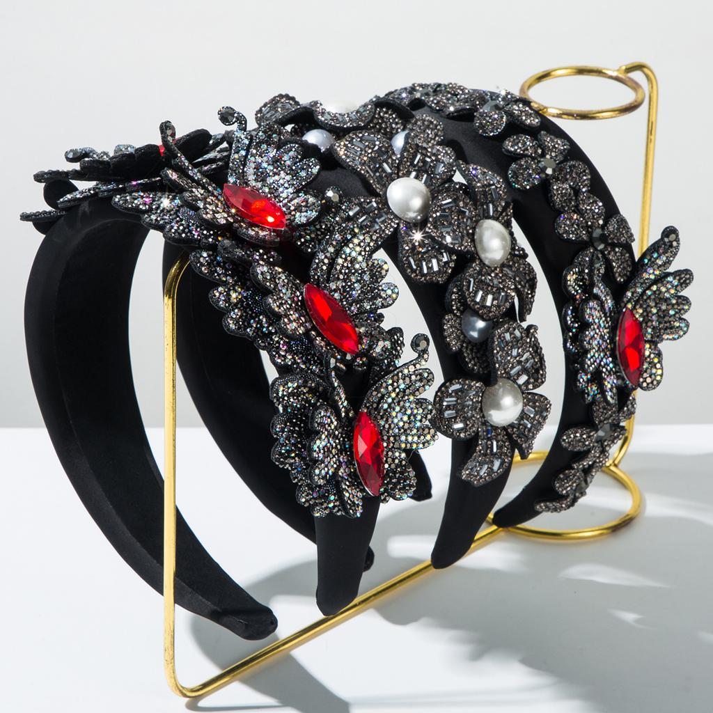 Tiara de Cabelo Borboleta Strass Preto Brilhante Glitter Cristal Contas Larga Bling Joias Acessórios de Cabelo para Mulheres Meninas