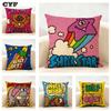 Cute Stamp Illustration Cushion  Household Decoration Linen Sofa Cushion Cover: Skin-Friendly & Breathable with Invisible Zipper
