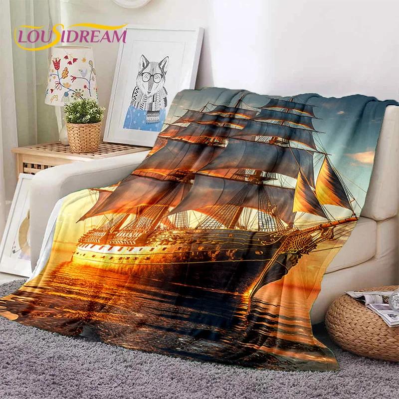 Ancient Pirate Ship Boat,Barque,Sailboa Soft Flannel Blanket,Throw Blanket Comfortable Blanket for Picnic Beds Sofa Home Bedroom