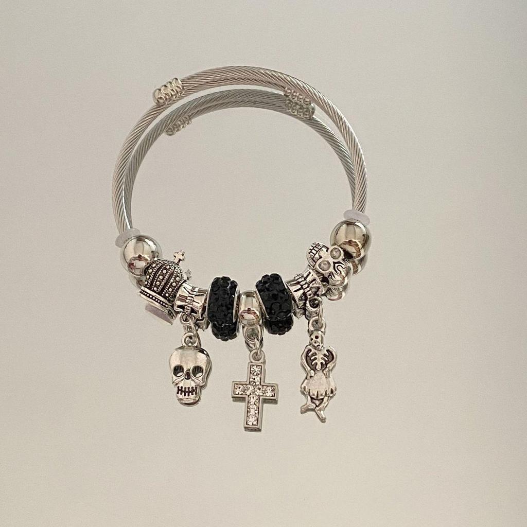 Panjia Dora Women's Stainless Steel Beaded Bracelet - European American Versatile Luxury Jewelry