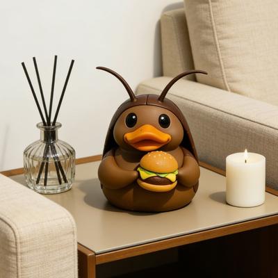 Cockroach Duck Figurine Cute Resin Duck Holding A Burger Ornament Collectible Cockroach Duck Sculpture for Home Office Desktop Car Dashboard Decor
