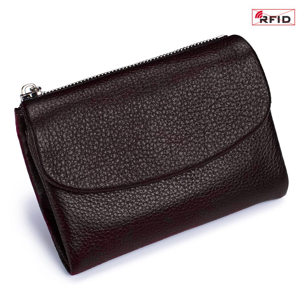 Damen-Clutch aus echtem Leder mit RFID-Schutz: Kurzes Mode-Portemonnaie mit großer Kapazität