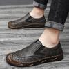 Men's Casual Shoes Spring Summer Leather Slip-On Breathable Sports Shoes Round Toe Rubber Outsole Comfortable Lazy Shoes