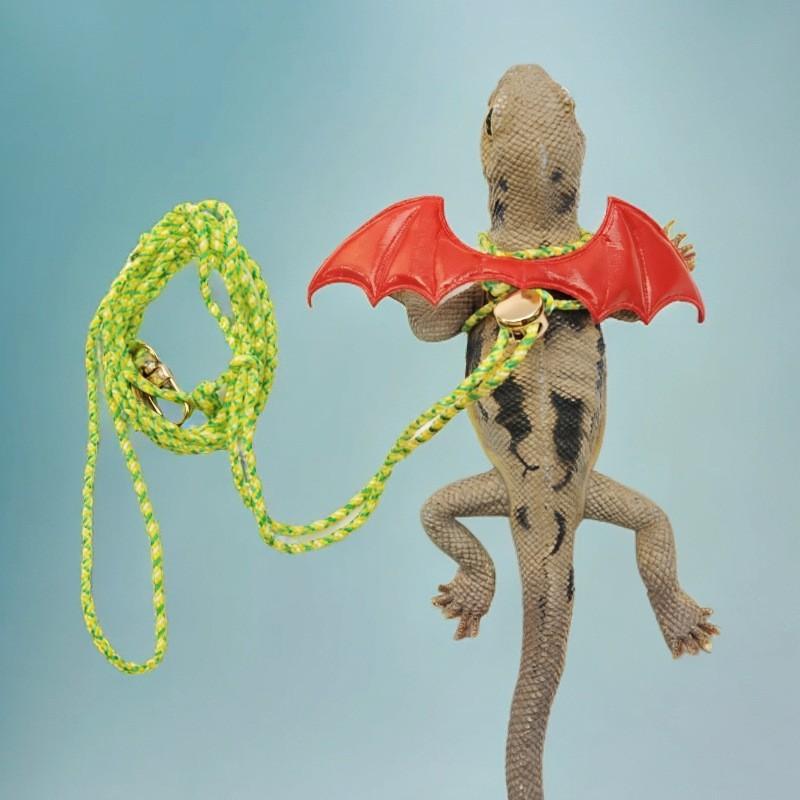 Soft Leather Wing-Style Harness With Leash Pet Lizards Outdoor Walking Safety Gear