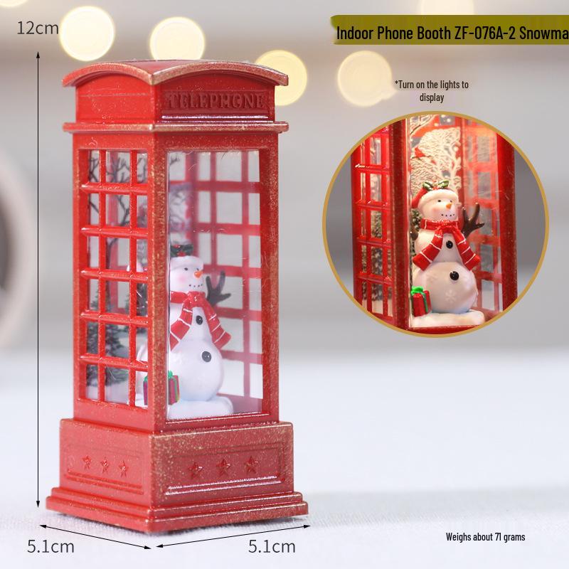 Christmas LED Flame Telephone Booth Ornament - Small Oil Lamp Prop for Coffee Shop, KTV, Scene Decor.