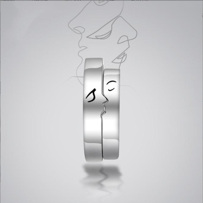 One Kiss Love Couple Rings: Trendy Open Design for Men and Women