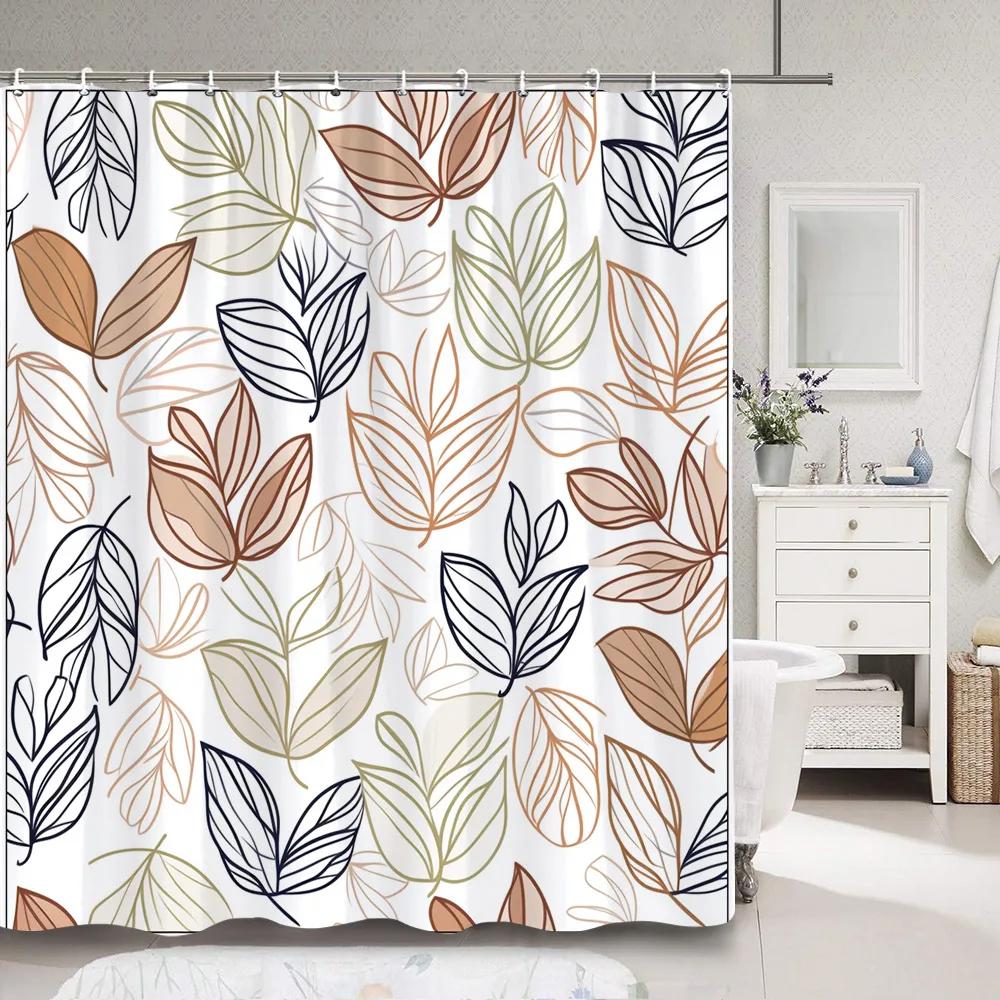 Zasłona prysznicowa w kształcie liścia Prosta, nowoczesna, kolorowa, z poliestru, zasłona prysznicowa z motywem liści, dekoracja łazienki z haczykami, akcesoria łazienkowe