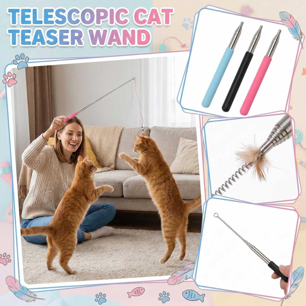 Flexible And Adjustable Length 80cm Long Rod, Stainless Steel, Interactive And Amusing Cats Toy With Tretching Function