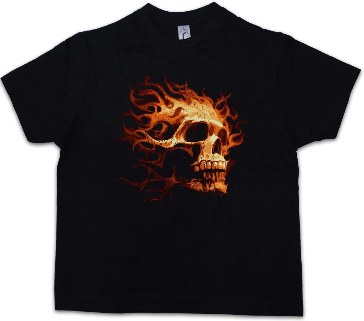 BURNING SKULL I Kids Boys kids boys T-Shirt Dead Tattoo Burning Skeleton Skull 140