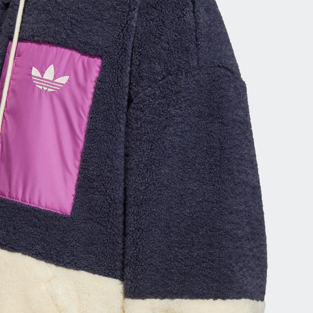 Adidas Originals Short Sherpa Jacket With Contrast Panel Design And Stand Collar Women Outerwear Multicolor HR3455