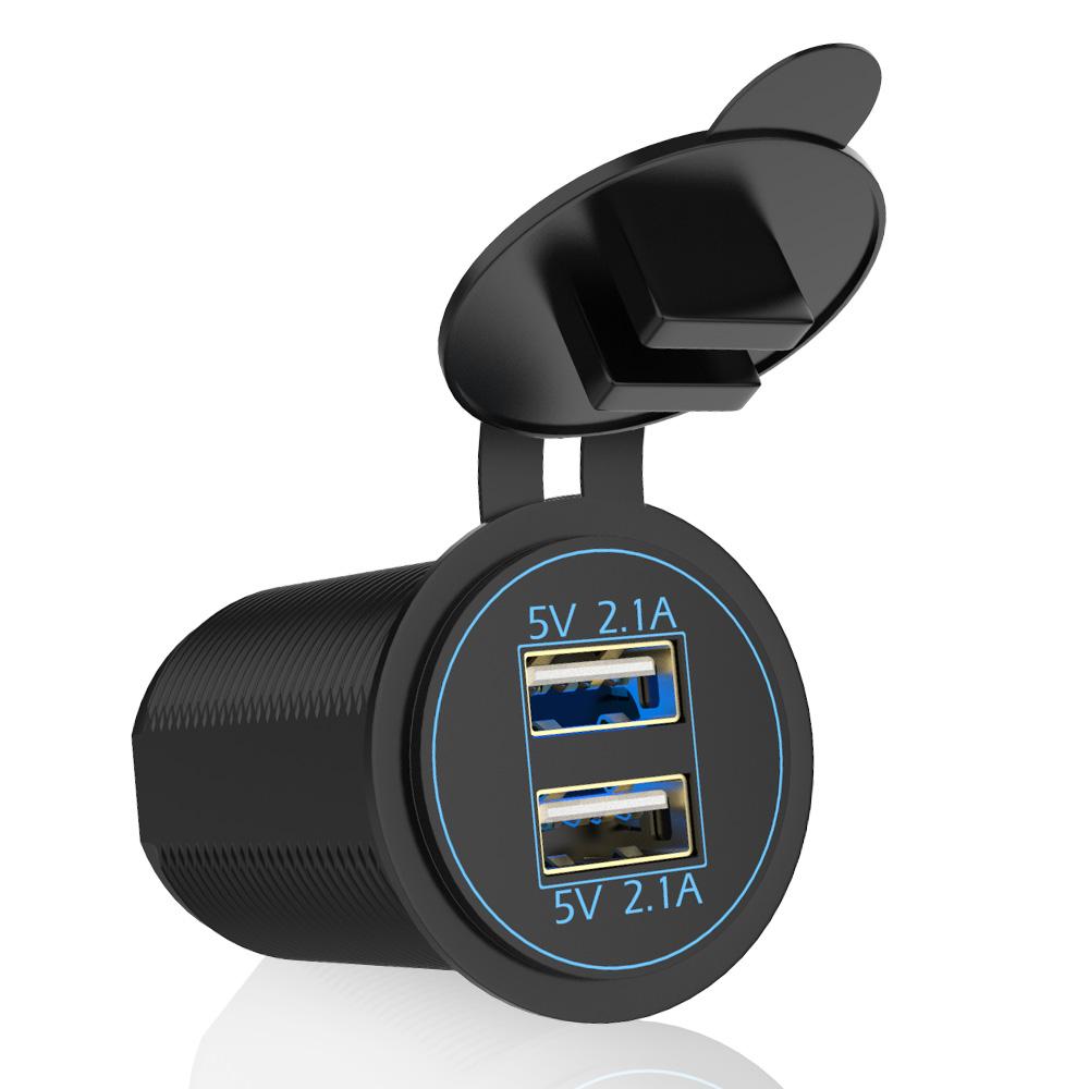 

Адаптер питания LEEPEE для автомобиля, морского транспорта, мотоцикла, грузовика 12В 24В 2 порта USB LED синий свет двойное USB зарядное гнездо 5В 4.2А выход чёрный