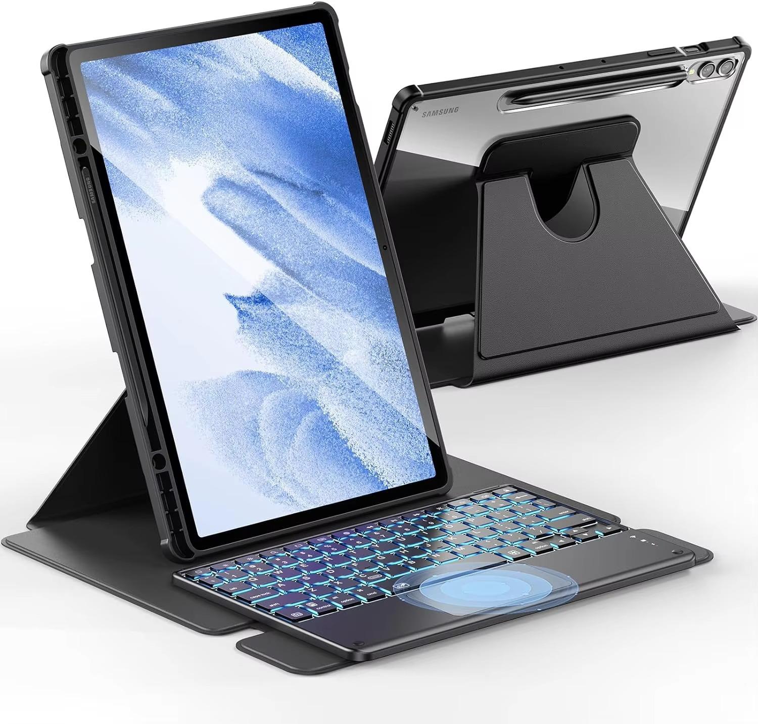 

Вращающийся чехол для Samsung Tab A9 Plus с клавиатурой с подсветкой и слотом для стилуса S9 Samsung S9 FE 10.9-inch SM-X510/X516