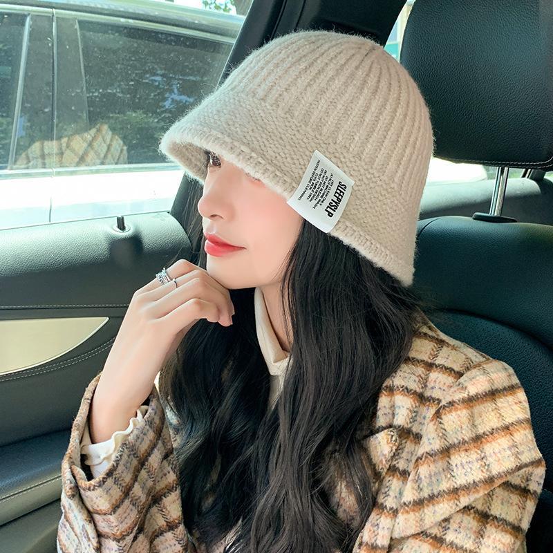 Autumn and Winter Japanese Style Winter Hat Casual Large Head Circumference Striped Knitted Hat Patch Versatile Basin Hat