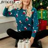 BITCED Autumn/Winter Christmas Sweater Christmas Hat Sweet O-Neck Knit Cartoon Christmas Sweater