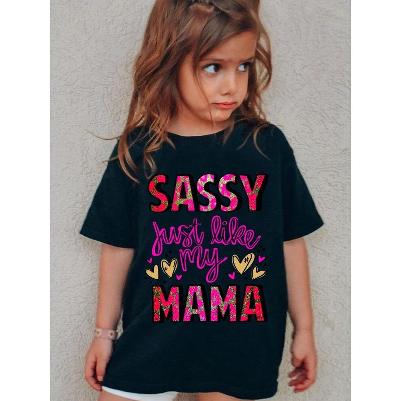 

European sizes Sassy Just Like My Mama T-Shirt - Fun Bold Colorful Graphic Tee with Leopard-Print Text and Heart Designs 164cm чорний