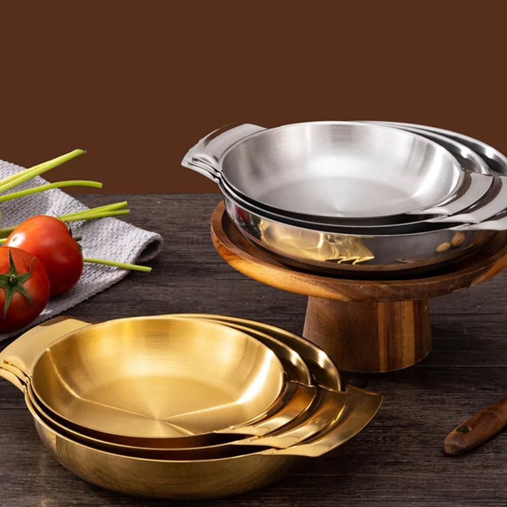 Conjoined Double Handles Cooking Pan Stainless Steel Soup Basin Korean Style Pot  Ramen