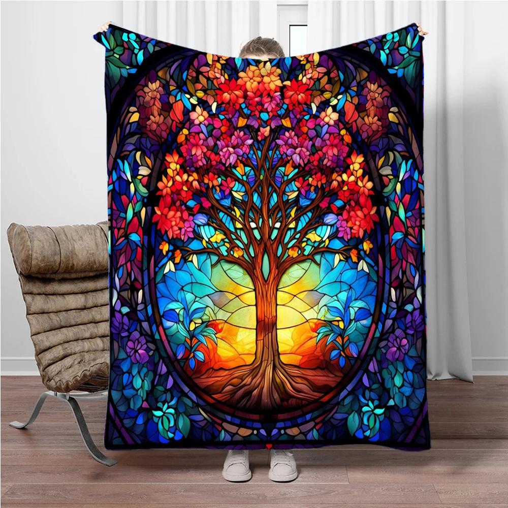 3D Abstract Tree Of Life Flannel Blanket Fluffy Children Sofa Plush Bedspread Throw Lunch Blanket for Sofa Bed Nap Cover Kids