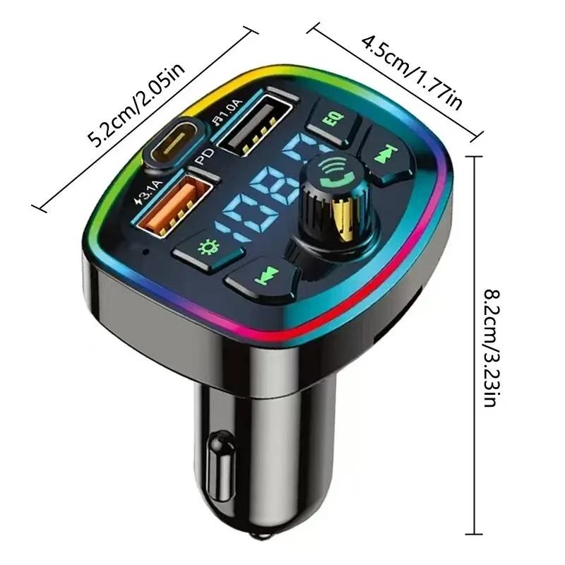 Car Charger FM Transmitter Bluetooth 5.0 Hands Free True 3.1A Dual USB Port PD Fast Charging MP3 Music TF Card U Disk Player