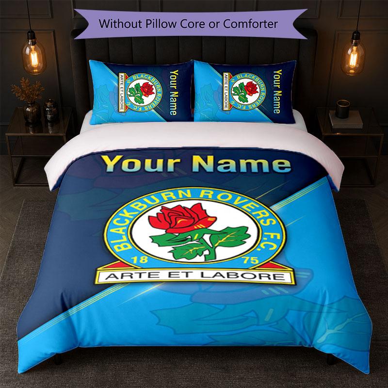 Blackburn Rovers Football Custom Name Text Bedding Set 1 Duvet Cover+2 Pillowcases Soccer Logo Personalized Gift For Special Occasion Bedroom Decor