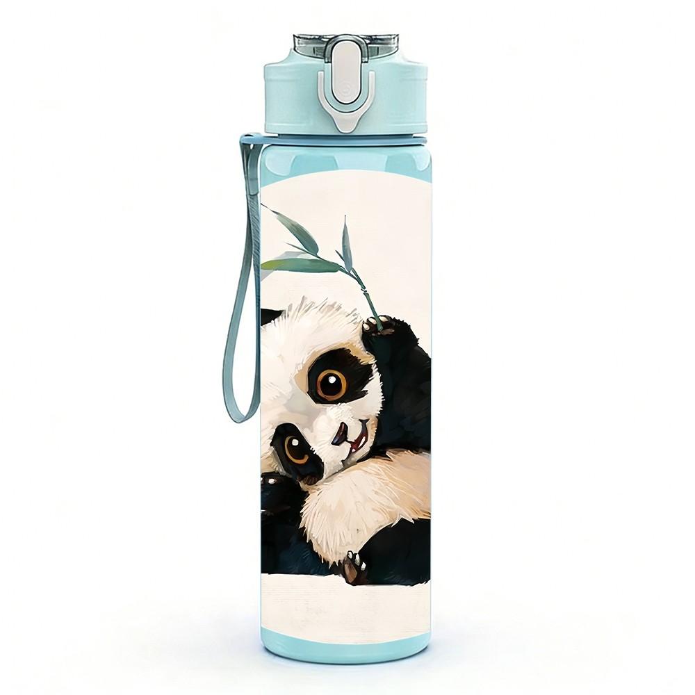 1PC Ink Wash Painting Panda Bamboo Pattern 750ml Color Plastic Sports Water Bottle Leakproof Flip Straw Lid Suitable for Sports Office Home Use