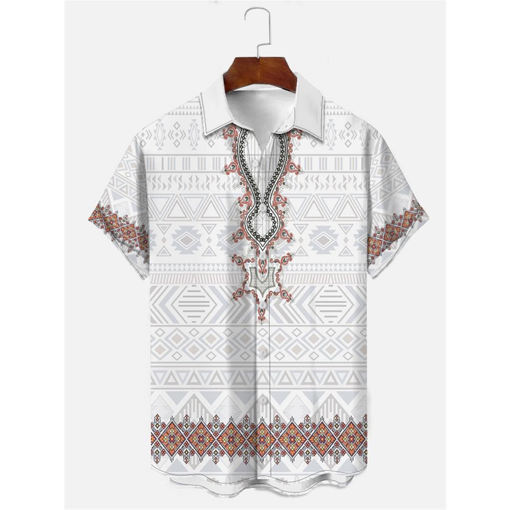 Men's Shirt Art Pattern Print Casual Shirt Short Sleeve Oversized Top Summer Vintage Flower Pattern Beach Y2k Fashion Clothing