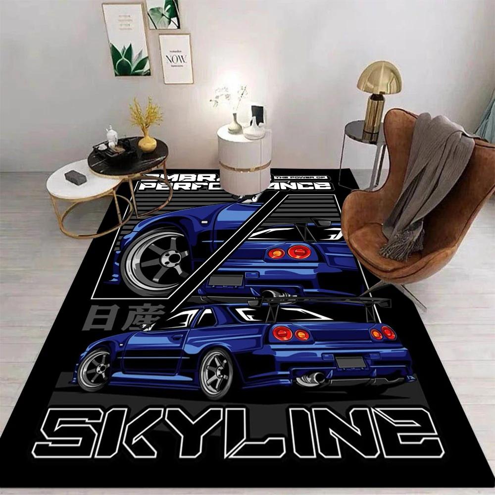 Tappeto Decorazione Stanza Casa Esterno Decorazione Tappeto da Corsa Pattern Auto Bandiera GTR JDMs Antiscivolo Lavabile Tappetino Stile Gioco