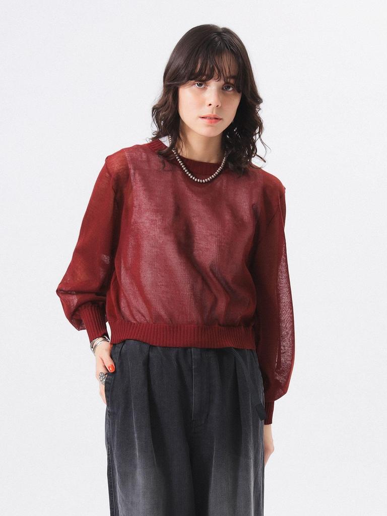 Beams Boy Long Sleeve Sheer Knit Wine Free Women's Back-to-Front Pullover,