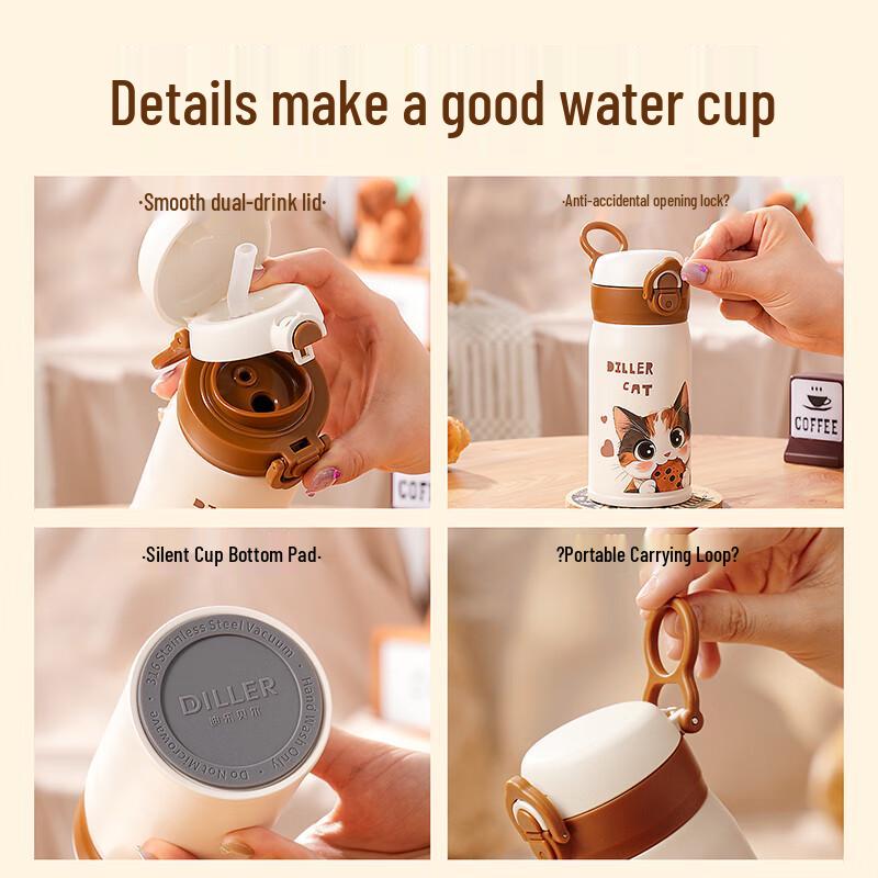 Diller Siamese Cat Dual-Drink Insulated Water Bottle