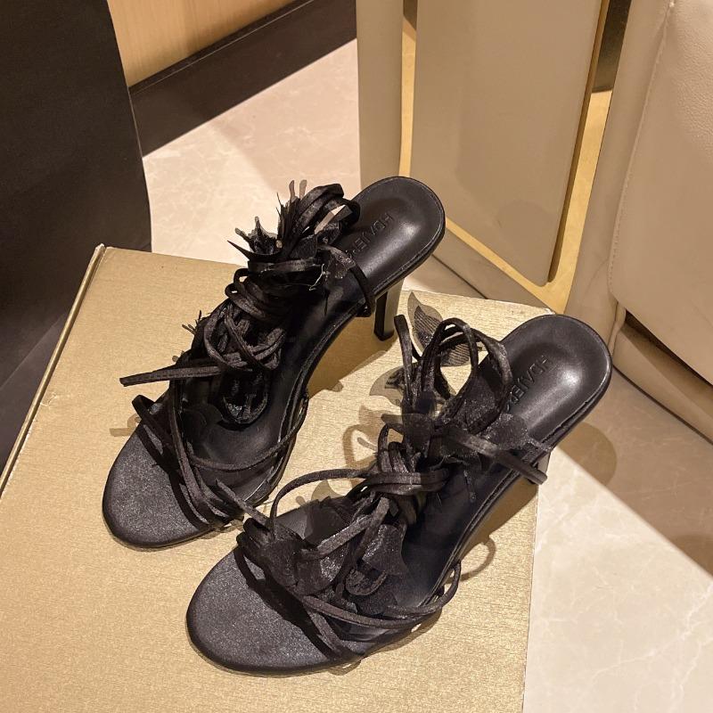 Fashion Summer New Stiletto Sandals Women Round Head Open Toe Butterfly Knot Thin Strap Cross Strap Anti-slip Wear-resistant High Heels