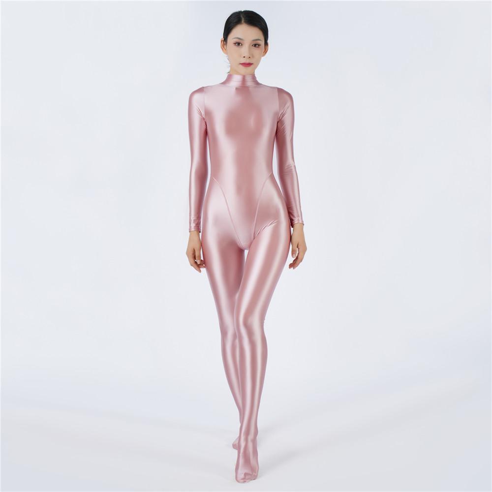Sexy Women Oil Glossy Shiny Elastic Bodysuit Candy Color Bodycon Tights Jumpsuits One Pieces Thong Cosplay Maid Shaping Leotard