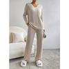 European & American Autumn/Winter Two-Piece Set: V-Neck Ribbed Knit & Casual Straight-Leg Pants