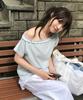 LETTER FROM MOON Sov Frill One-Shoulder Short-Sleeve T-Shirt (Sky Blue)