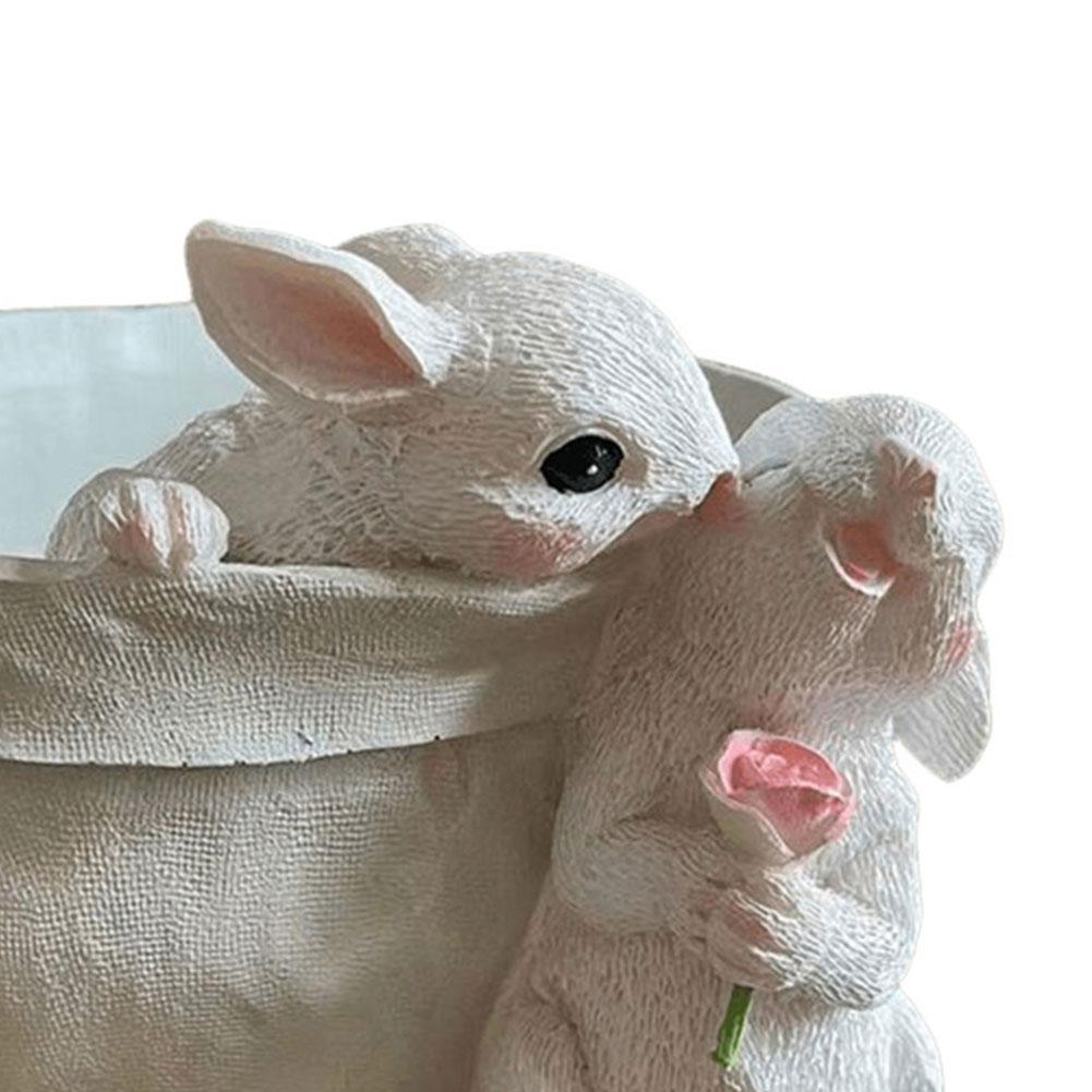 Iepuraș adorabil, ghiveci, rășină, ornament pentru iepuraș, statuie de iepure artificială, ghiveci pentru grădină, balcon