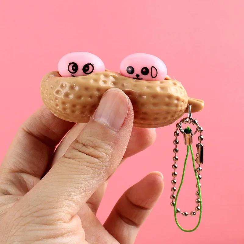 Fidget Toys Keychain Women Bag Phone Charms Trinket Stress Relieve Toys Gift Funny Extrusion Soybean Key Chain For Men Pea Bean