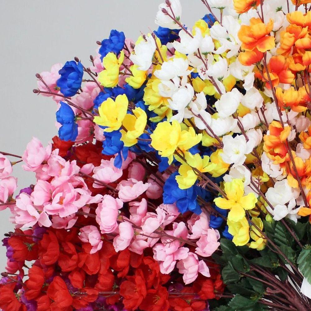 7 Branches Artificial Cherry Blossom Flowers Floral Arrangement 55cm Lifelike Peach Blossom Vase Filler Wedding Party Bouquet