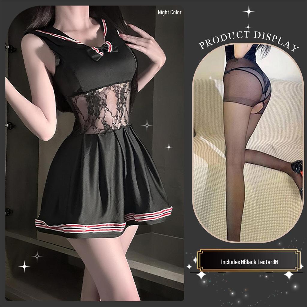 Golden Night Lace Bow Sleeveless Low-Cut Dress